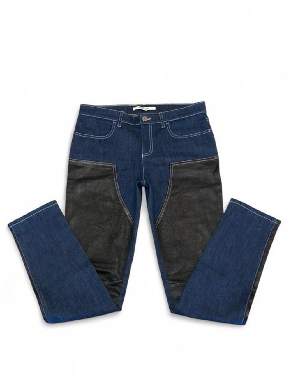 Givenchy Vintage Black Leather Panel Jeans - Picture 2 of 10